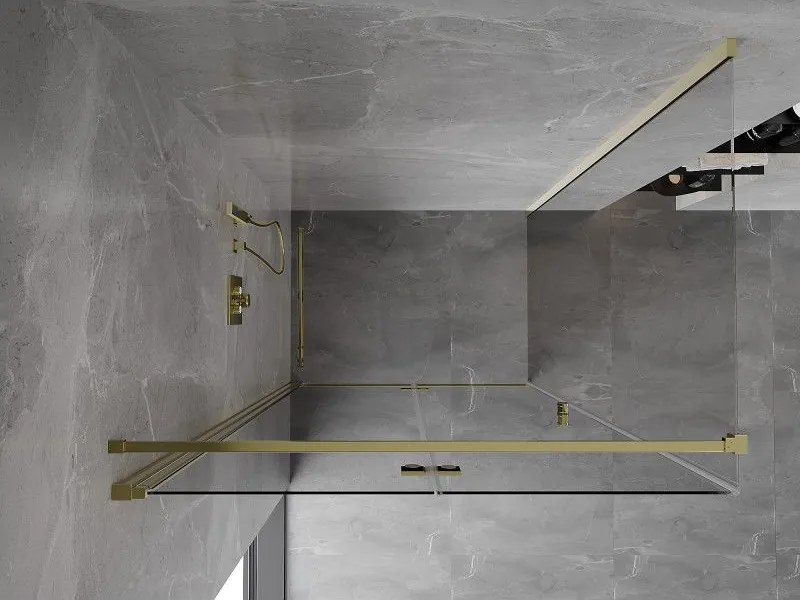 Mexen Mist-F T, 1-krídlový skladací sprchový kút ľavý 90 x 95 cm, číre sklo, zlatý lesklý profil, 8A6T-090-095-50-00-L