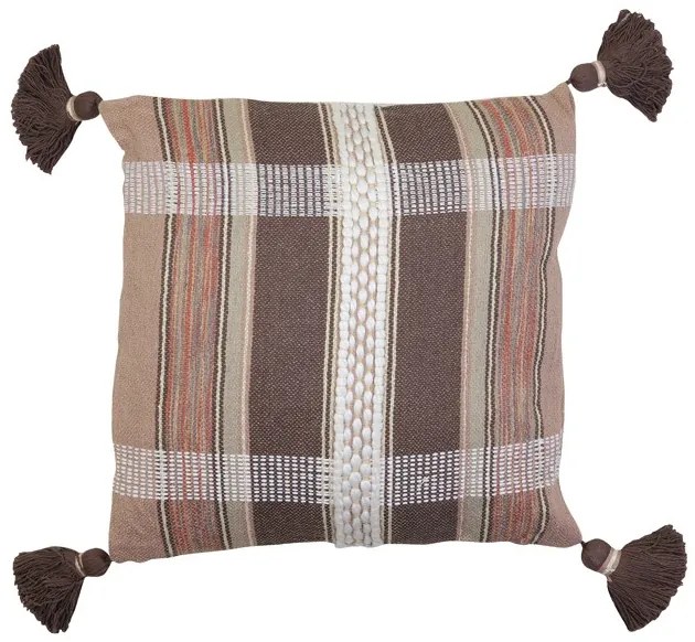Hnedý károvaný vankúš Araz old brown so strapcami - 45 * 45 cm