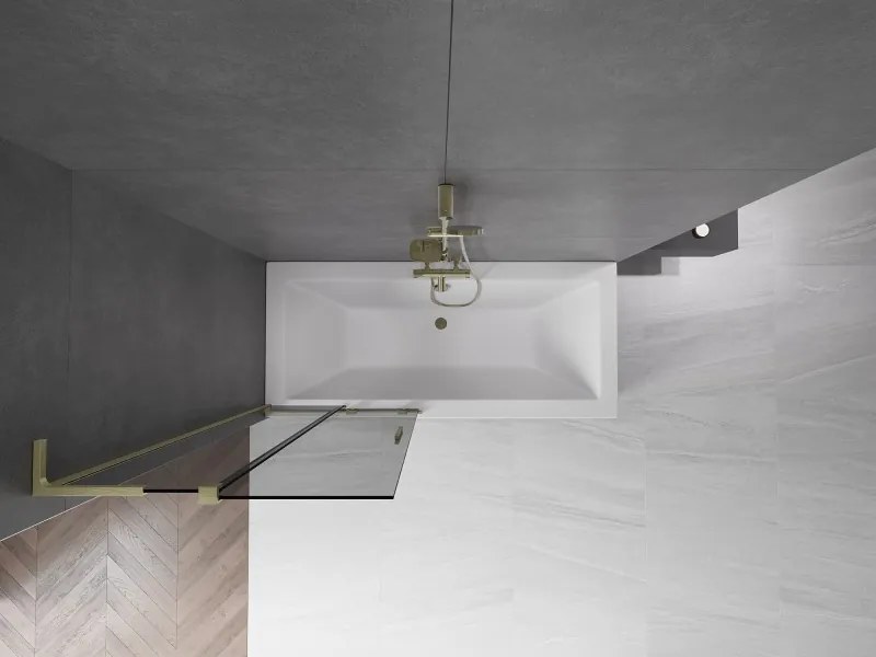 Mexen Velar L, 2-krídlová posuvná vaňová zástena 80 x 150 cm, 8mm šedé sklo, zlatá matná, 896-080-003-41-55