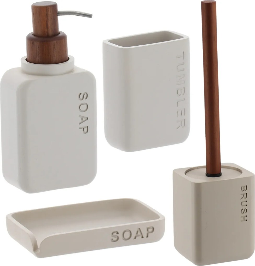 Sada kúpeľňových doplnkov Salva, béžová/s drevenými prvkami