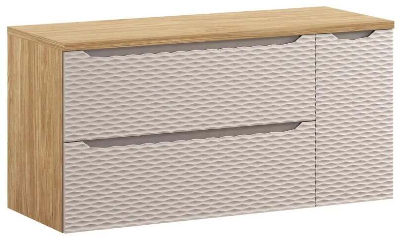 Závesná skrinka pod umývadlo Ocean s doskou 120 cm béžová/dub olejovaný