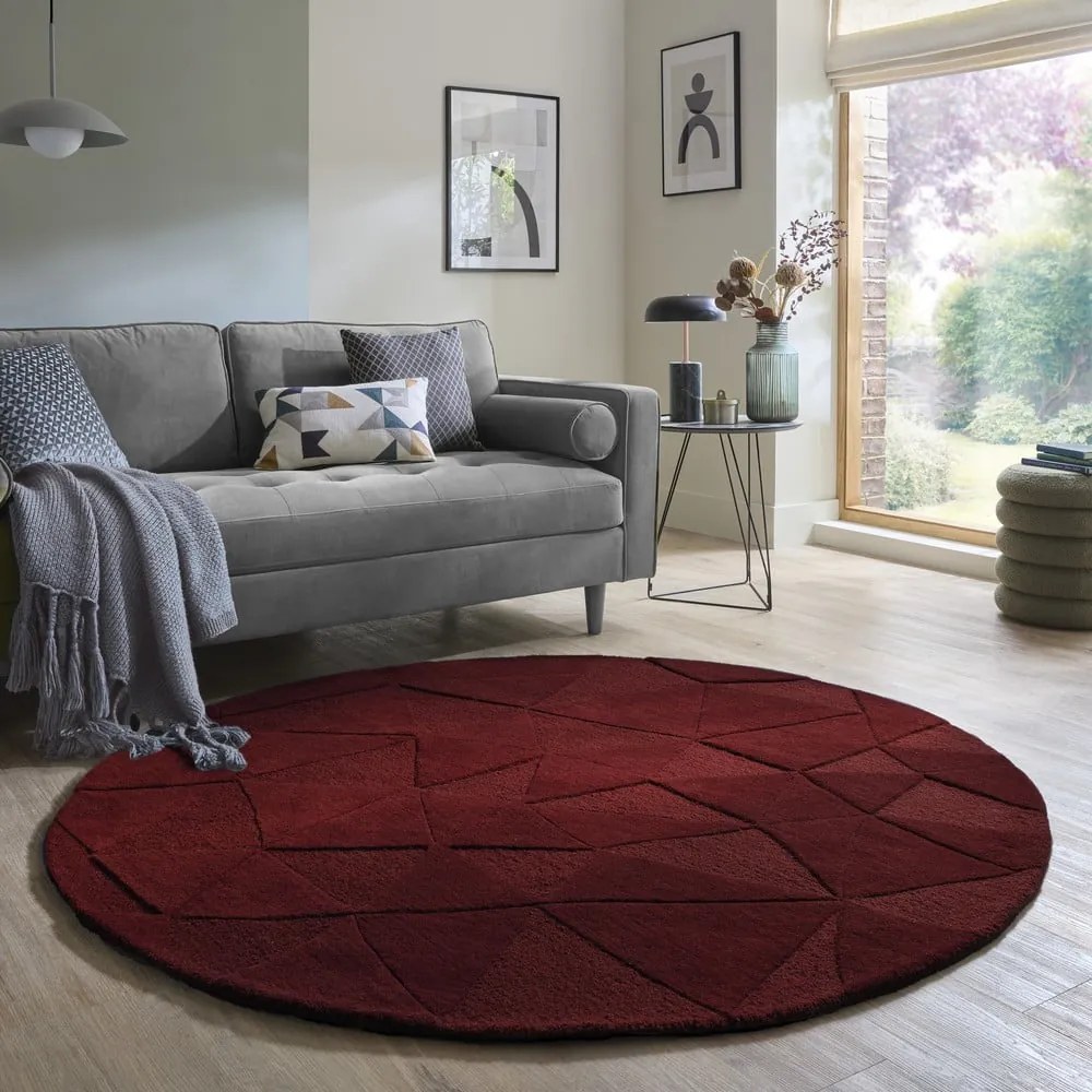 Vínovočervený ručne tkaný vlnený okrúhly koberec ø 160 cm Shard Red – Flair Rugs