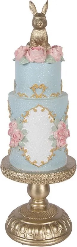 Modro-zlatá torta zdobená ružičkami a králikom - Ø 12*37 cm
