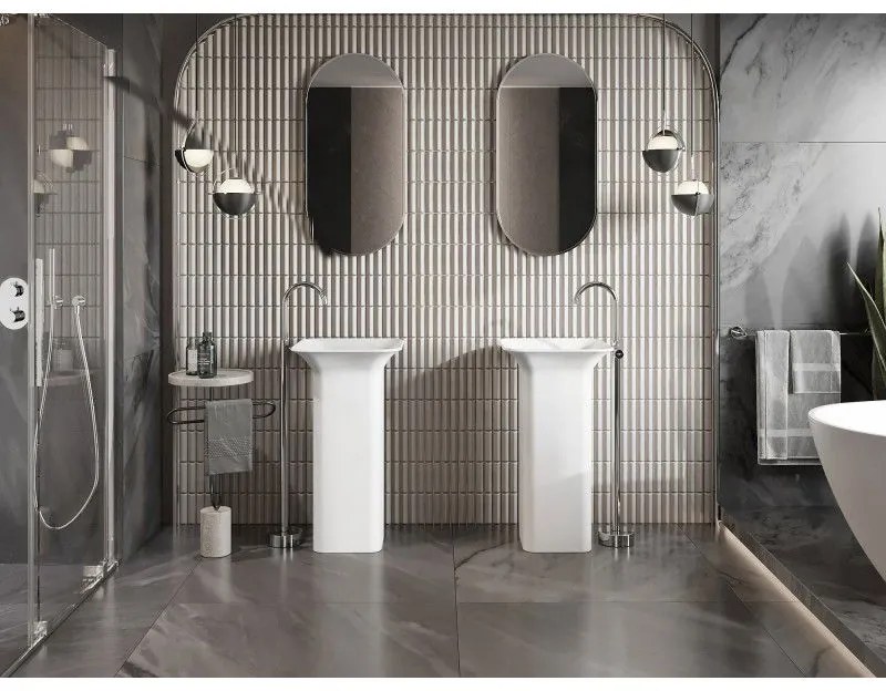 Mexen Ria, voľnestojace umývadlo z konglomerátu 45x45x83 cm, biela matná, 26584500