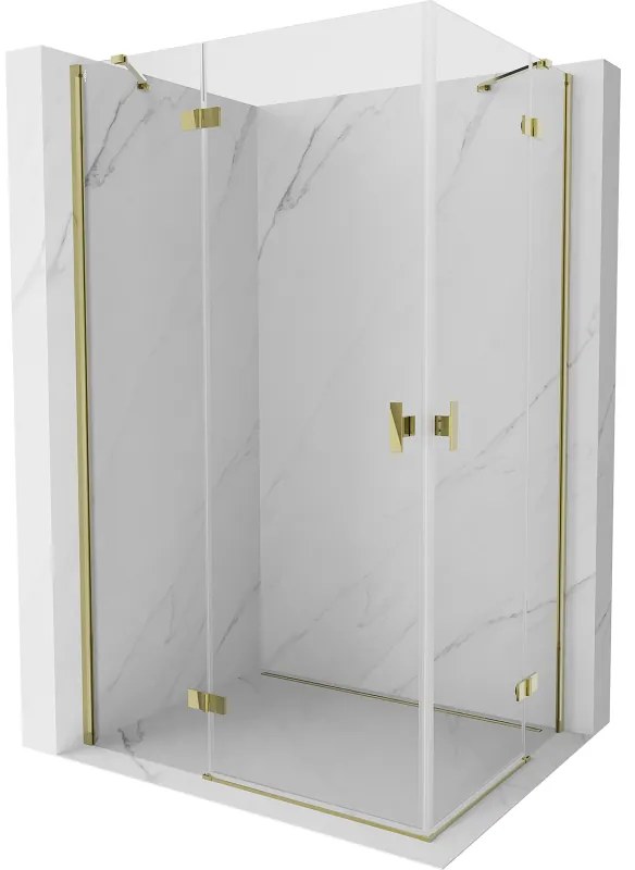 Mexen Mist-H Duo, 2-krídlový výklopný sprchový kút 110 x 90 cm, číre sklo, zlatý lesklý profil, 8A5-110L-090P-50-00
