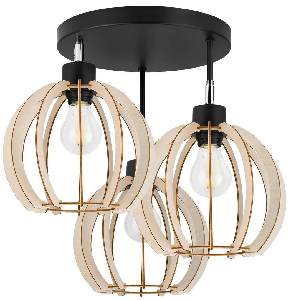 Stropné svietidlo Timber 9, 3x drevené tienidlo, orp