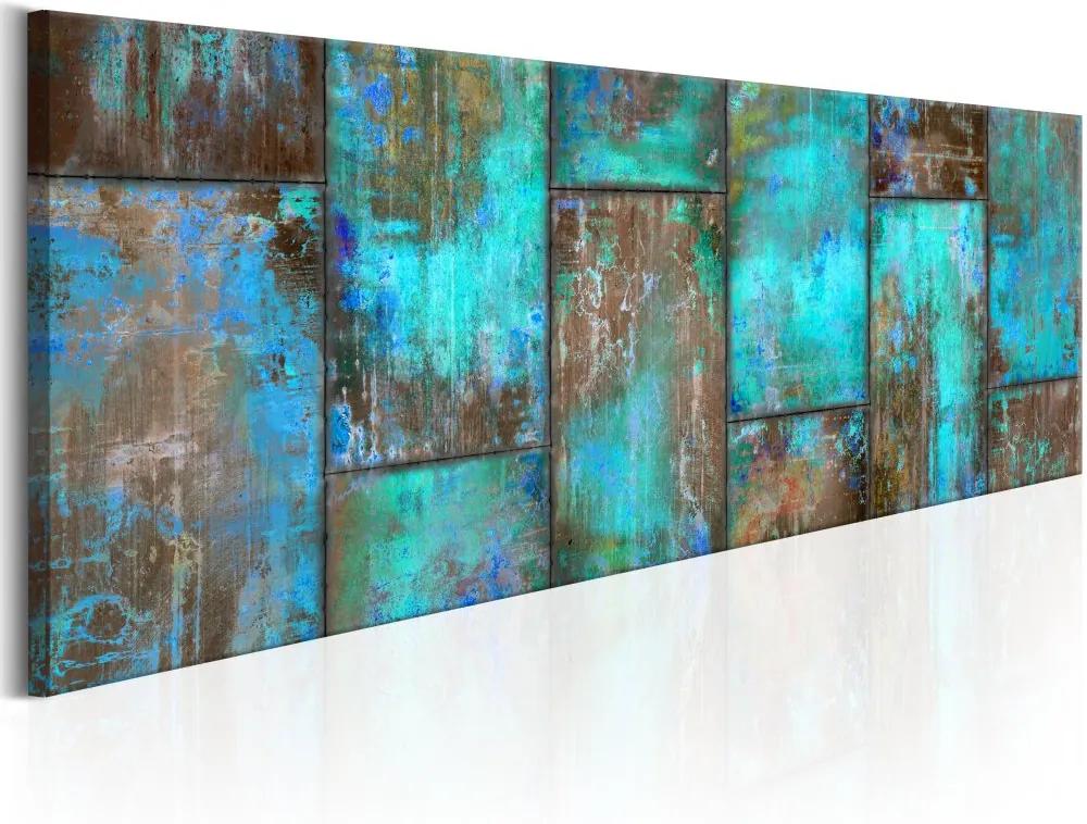 Obraz na plátne Bimago - Metal Mosaic: Blue 150x50 cm