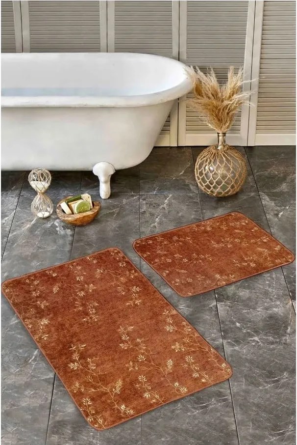 Hnedé zamatové kúpeľňové predložky v súprave 2 ks 60x100 cm – Mila Home