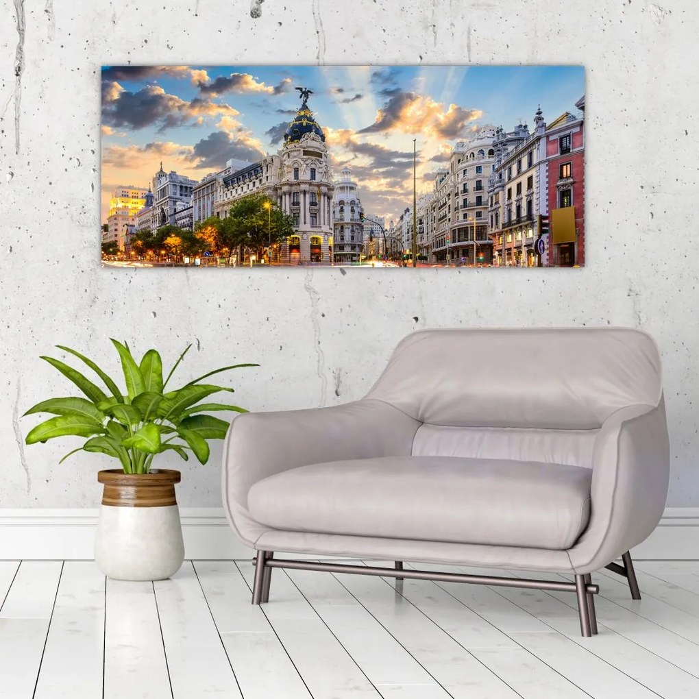 Obraz - Calle Gran Vía, Madrid, Španielsko (120x50 cm)