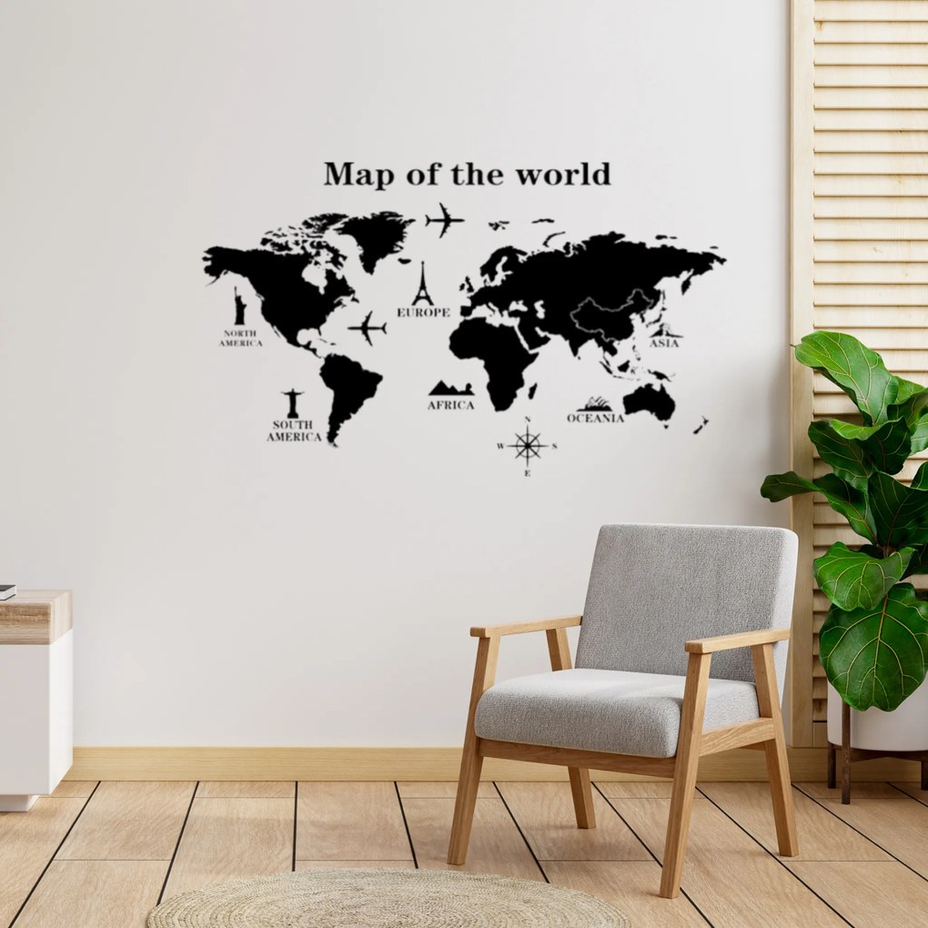 PIPPER | Samolepka na stenu "Mapa sveta" 120x70 cm