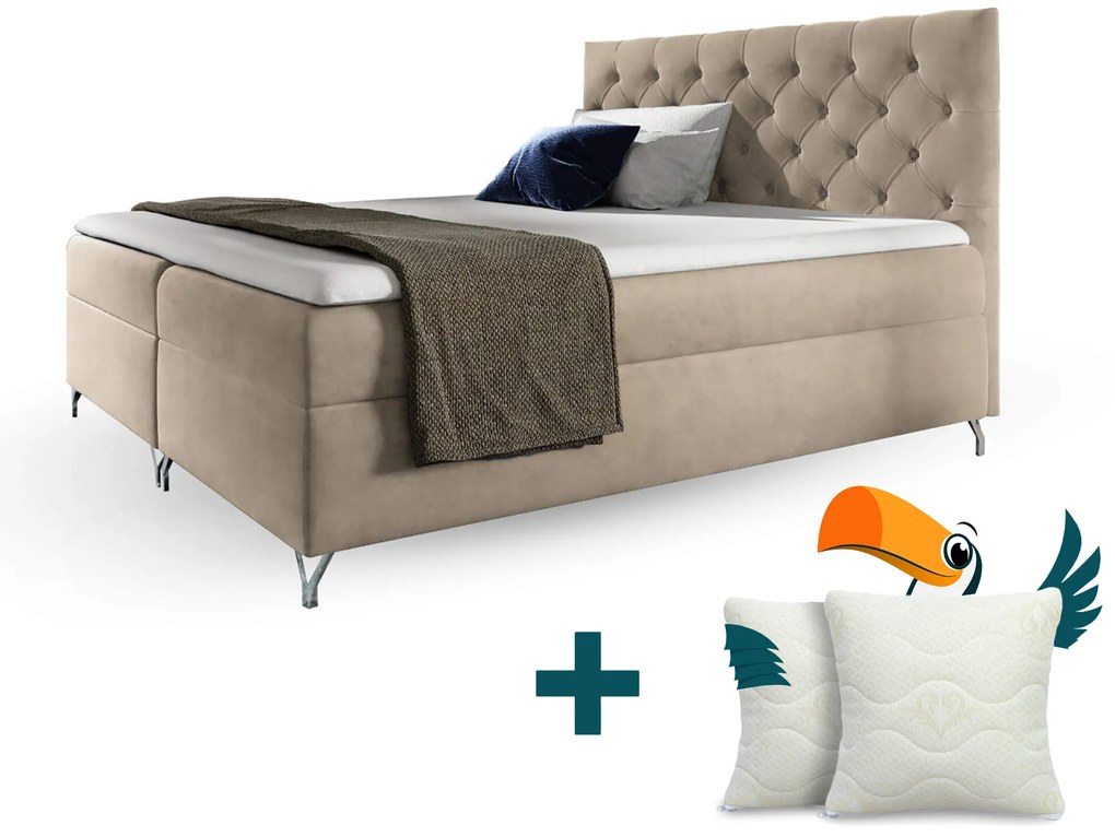 Wilsondo Čalúnená boxspring manželská posteľ s matracom Guliette - béžová Rozmer: 180x200