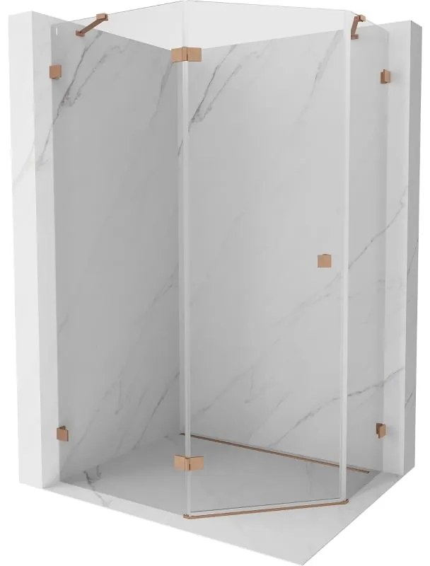 Mexen Lunar, päťuholníkový sprchový kút s ľavým sklonom 90 x 80 cm, 8mm číre sklo, profil medená matná, 831-090L-080P-65-00-L