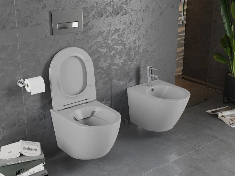 Mexen Lena WC misa Rimless s WC doskou slim, duroplast, svetlo-šedá matná, 30224061