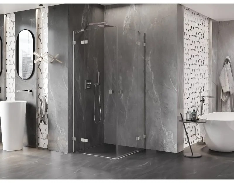 Mexen Lunar Duo, výklopný sprchový kút 70 x 70 cm, 8mm číre sklo, oceľový profil, 834-070L-070P-97-00