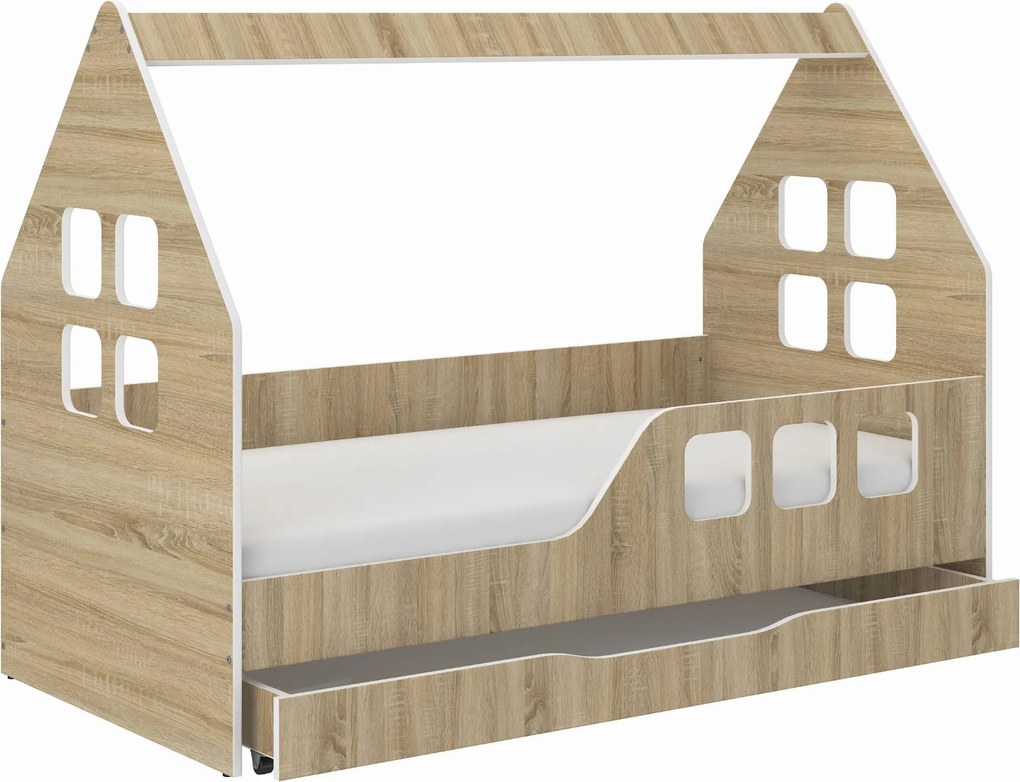 Wooden Toys Detská posteľ DOMEK SONOMA so zásuvkou 160x80, pravá