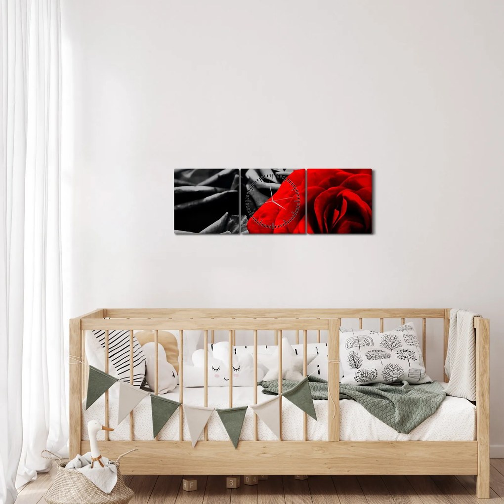 Obraz - Kvety ruží (s hodinami) (90x30 cm)