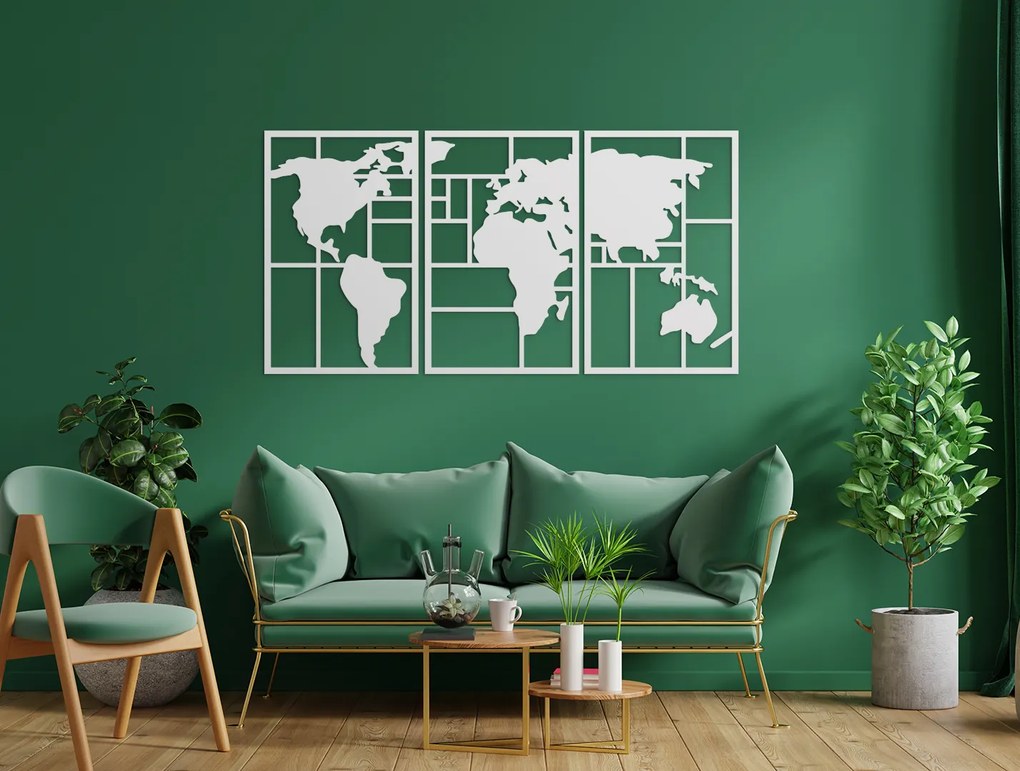 drevko Viacdielny obraz Mapa sveta na stenu Rozmer obrazu: 45,5 x 89 cm, Farba dekorácie: Čierna