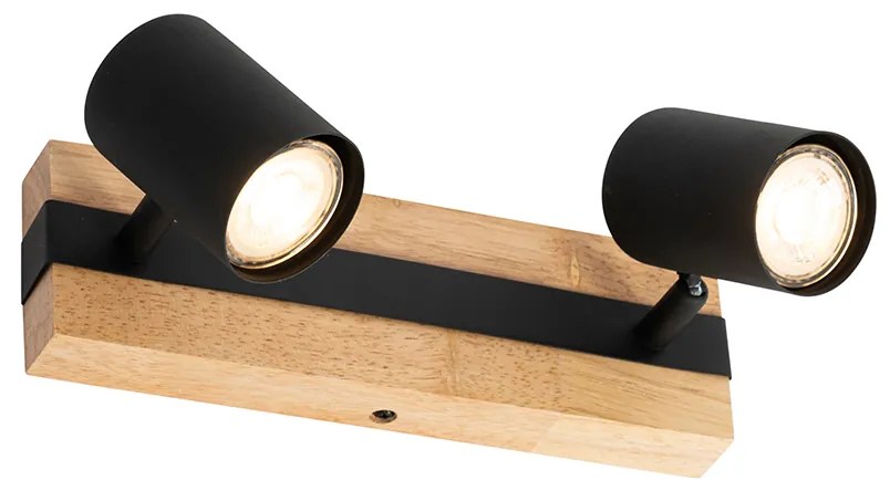 Inteligentný stropný reflektor čierny s drevom 2-svetelný nastaviteľný vrátane Wifi GU10 50mm - Jeana