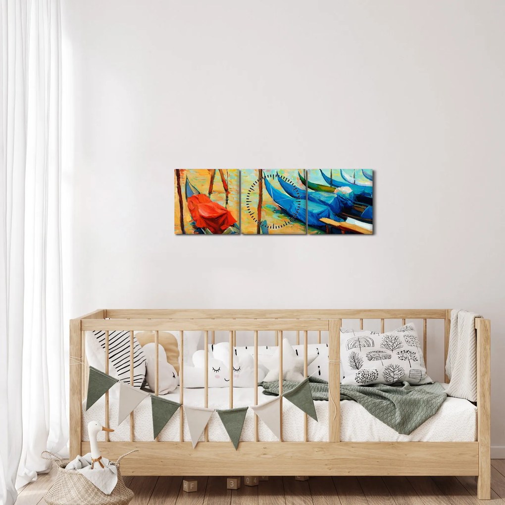 Obraz - Prístav v Benátkach (s hodinami) (90x30 cm)