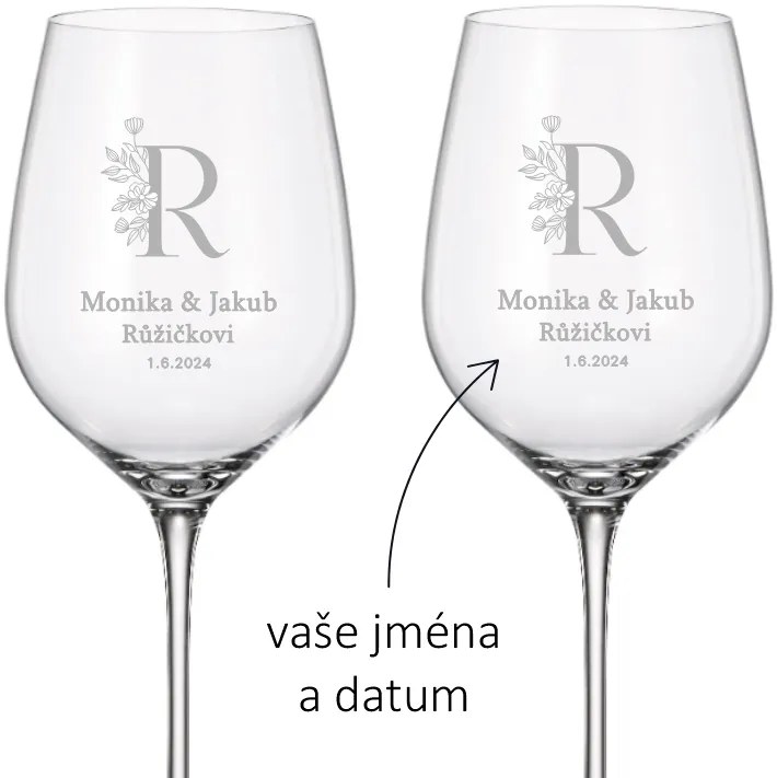 Dekorant Svadobné poháre na biele víno NOVOMANŽELIA 480 ml 2KS