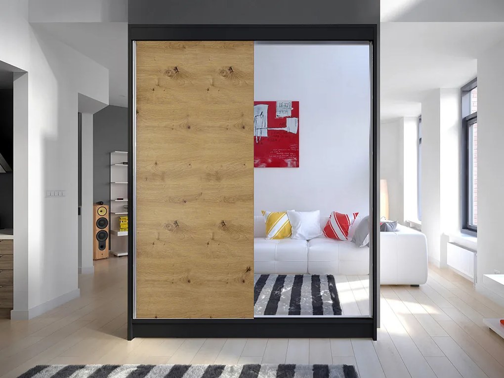 Šatníková skriňa Chantal (čierna + artisan). Akcia -21%. Vlastná spoľahlivá doprava až k Vám domov. 1069228