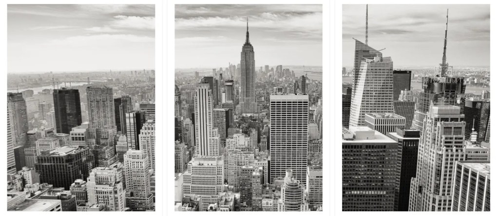 Gario Sada plagátov New York City - 3 dielna Farba rámu: Zlatá, Veľkosť: 99 x 45 cm