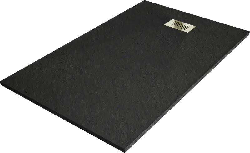 Mexen Hugo, obdĺžniková sprchová vanička SMC 150 x 90 cm, čierna, zlatá krytka, 42709015-G