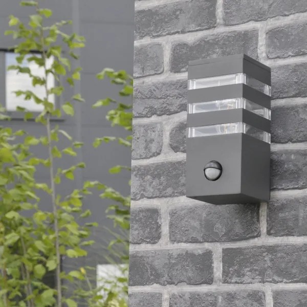 Vonkajšie nástenné svietidlo so senzorom TEKSAS 1xE27/12W/230V IP44 antracit