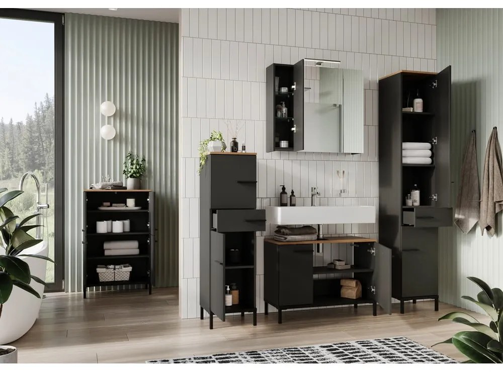 Tmavosivá kúpeľňová skrinka v dekore duba 34x123 cm Yonkers - Germania