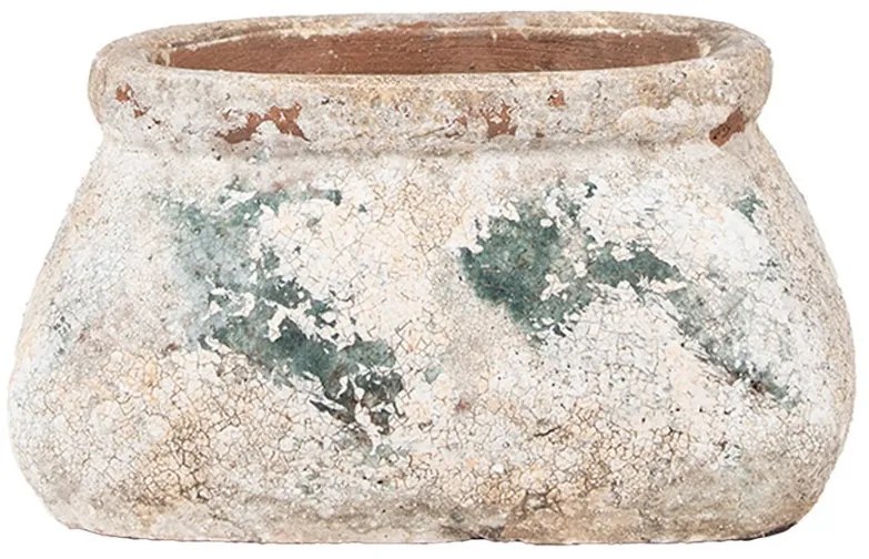 Dekoratívny béžovo-zelený antik terakotový kvetináč Teracci - 17*13*9 cm