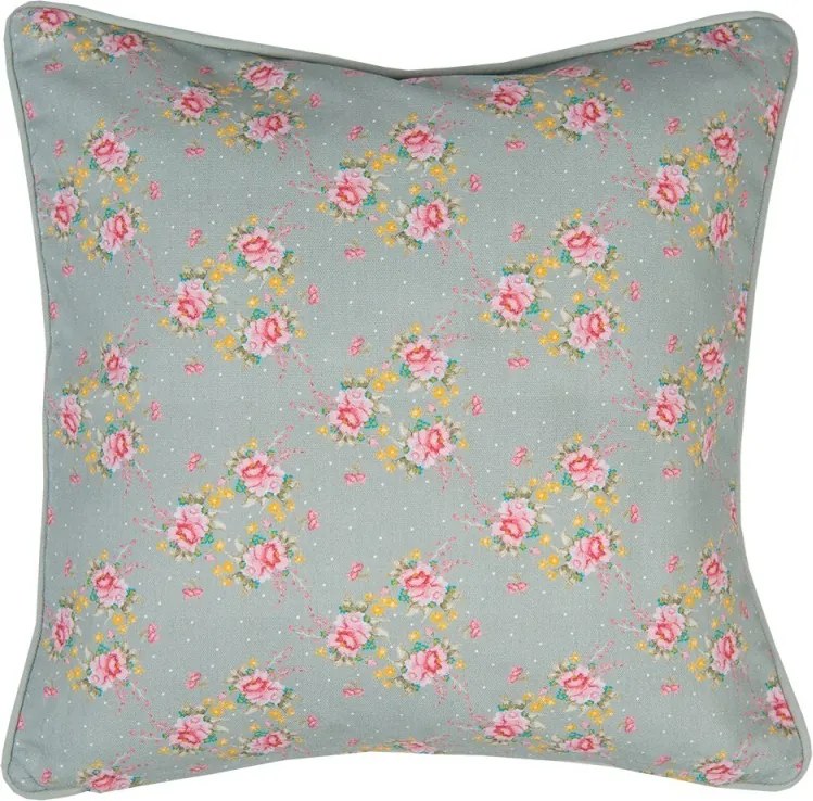 Zelená bavlnená obliečka na vankúš s kvetmi a vtáčikom Cheerful Birdie - 40*40 cm