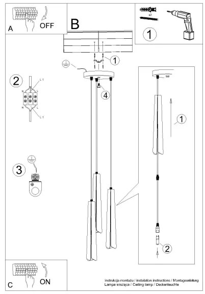 Sollux SL.1401 - Luster na lanku PRYSM 3xG9/8W/230V čierna