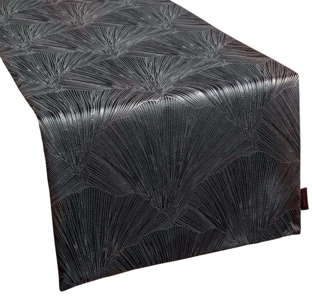 Elegantný zamatový stredový obrus v čiernej farbe s krásnym vzorom 40x140