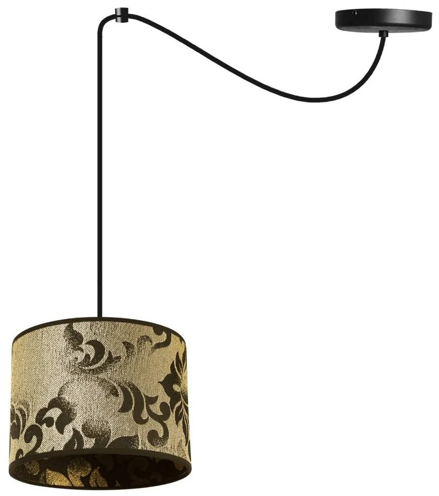Závesné svietidlo Werona Spider 1, 1x čierne/zlaté textilné tienidlo so vzorom