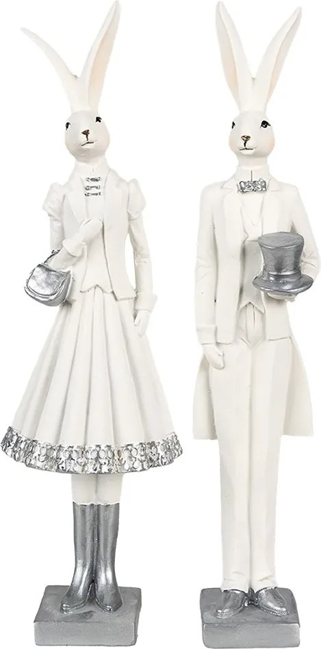Dekorácia zajačia slečna v bielej sukni a saku - 10*9*32 cm