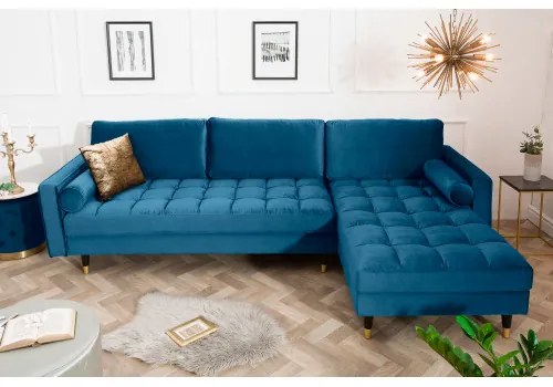 Rohová sedacia súprava 39847 Cozy - Zamat tmavo modrá  - Komfort-nábytok
