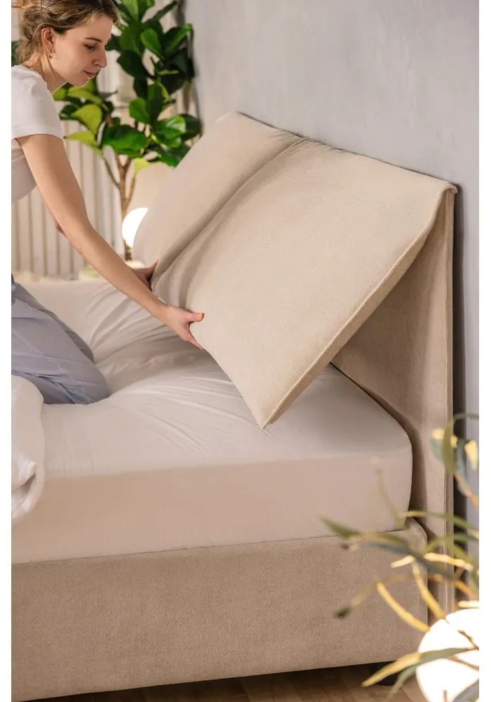 Béžová čalúnená dvojlôžková posteľ s úložným priestorom s roštom 180x200 cm Thessa Pillow – Bonami Selection