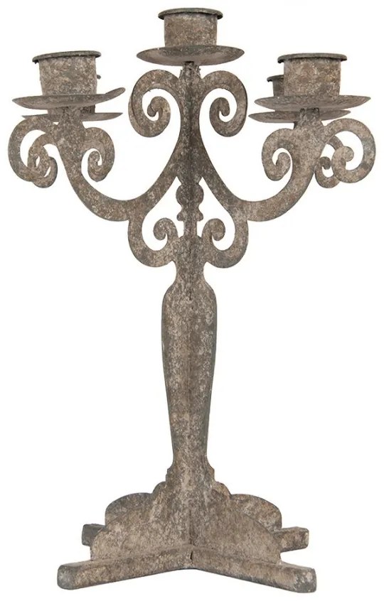 Šedý antik kovový svietnik na 5 úzkych sviečok Triento - 26*26*35 cm