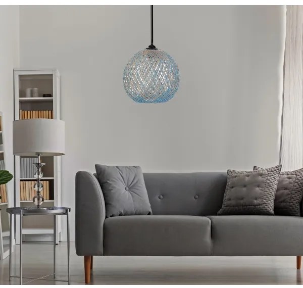Luster na lanku JUTE 1xE27/60W/230V modrá