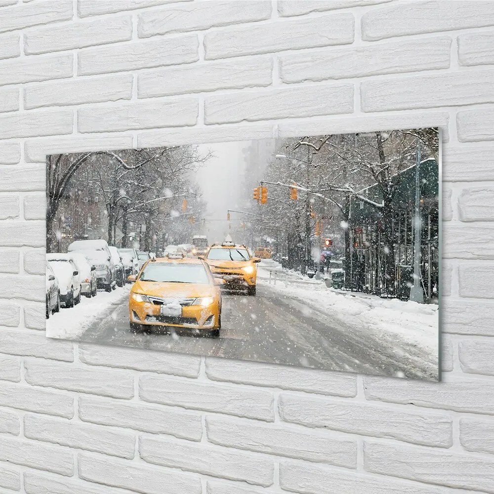 Obraz na skle Zime sneh limuzínový servis 125x50 cm