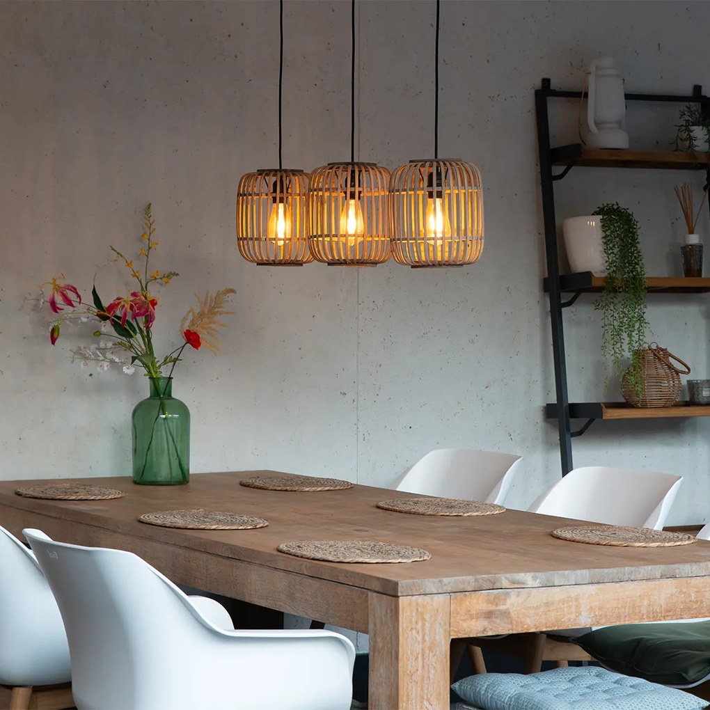 Rustikálne ratanové závesné svietidlo 3-svetlo - Manila