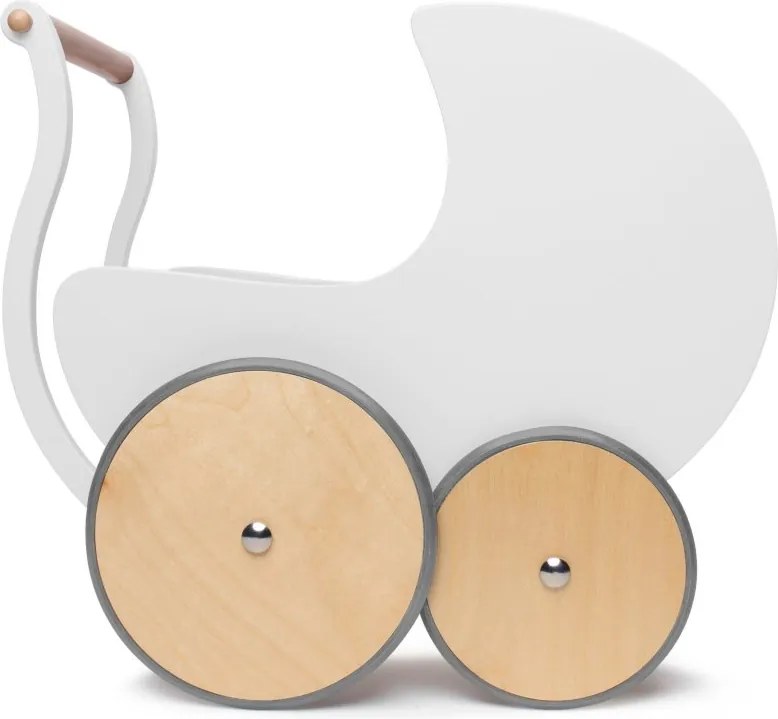 Drevený kočík pre bábiky a nácvik chôdze biela