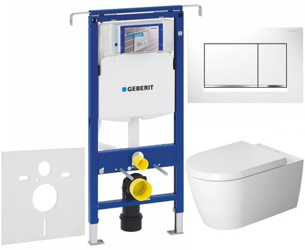 GEBERIT Duofix Special súprava 5v1 - inštalačný modul, závesné WC s Rimless a Softclose sedátko DURAVIT Me by Starck, tlačítko Sigma30, 115.883.KJ.1 (biela/lesklý chróm/biela), 111.355.00.5 NM5