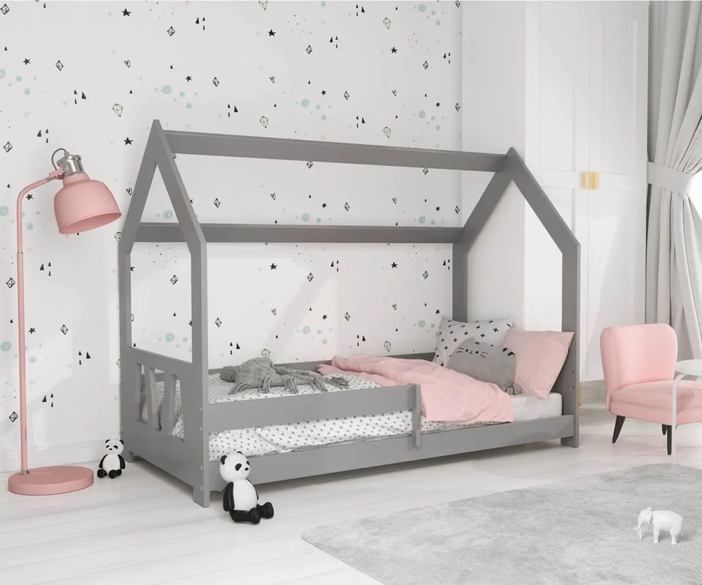 Detská posteľ DOMČEK D5A 80x160cm masív sivá | AMI Nábytok