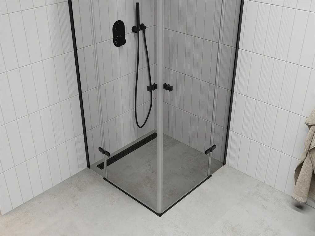 Mexen Roma Duo, sprchovací kút 100 (dvere) x 100 (dvere) cm, 6mm číre sklo, čierny profil, 854-100-100-70-00-02
