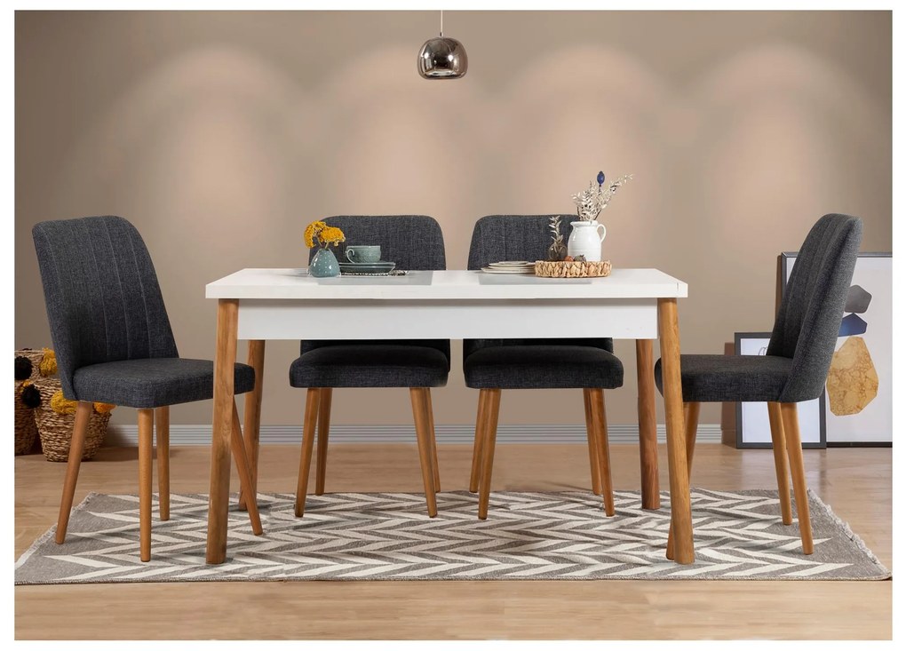 Jedálenský set Bimuvo 5 (borovica atlantická + biela + antracit) (pre 4 osoby). Akcia -18%. Vlastná spoľahlivá doprava až k Vám domov. 1095053