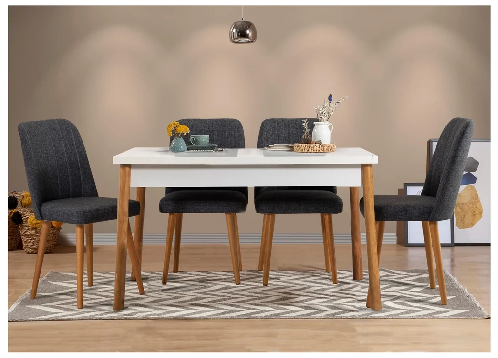 Jedálenský set Bimuvo 5 (borovica atlantická + biela + antracit) (pre 4 osoby). Vlastná spoľahlivá doprava až k Vám domov. 1095053