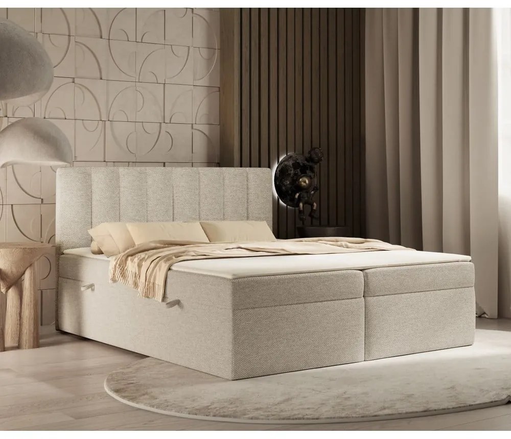 Béžová boxspring posteľ s úložným priestorom 160x200 cm Novento – Maison de Rêve