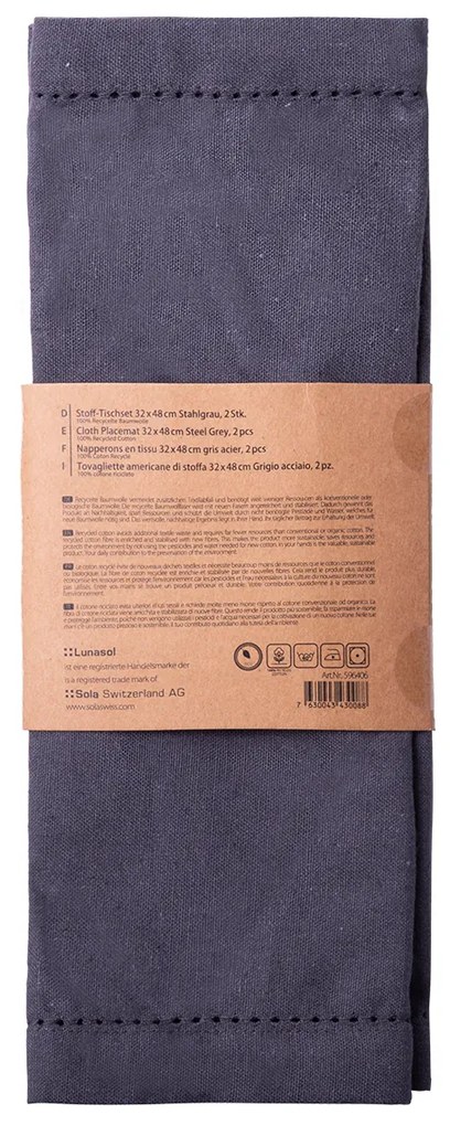 Oceľové sivé bavlnené prestieranie 32 x 48 cm 2 ks – Basic Ambiente - 596406