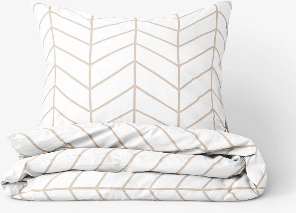 Goldea bavlnené posteľné obliečky - béžový cikcak na bielom 140 x 200 a 70 x 90 cm